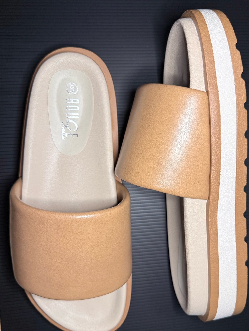 Rouge Helium Slide Sandals with White Trim
